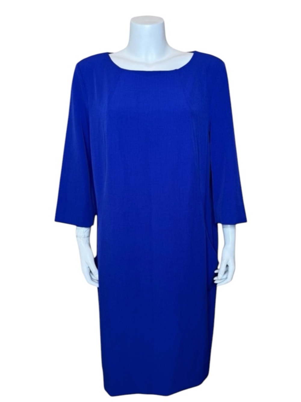 MM LaFleur Emily Shift Dress 2X A-Line Square Neck Pockets Cobalt Blue Career